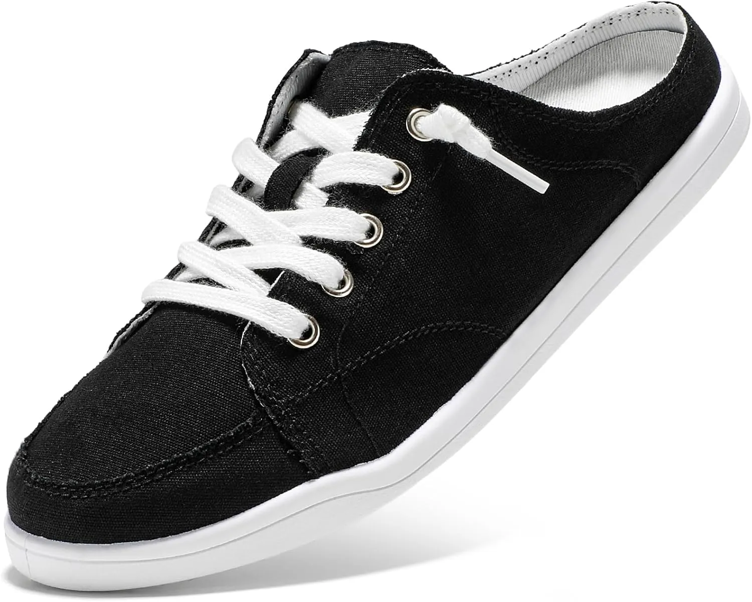 STQ Slip On Shoes Women Backless Comfort Casual Canvas Mule Sneakers Low Top Tennis Shoes, Black, Size 7.5