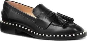 Stuart Weitzman Womens Kaylene Pearl Leather Loafer Heels Black 5.5 Medium (B,M)