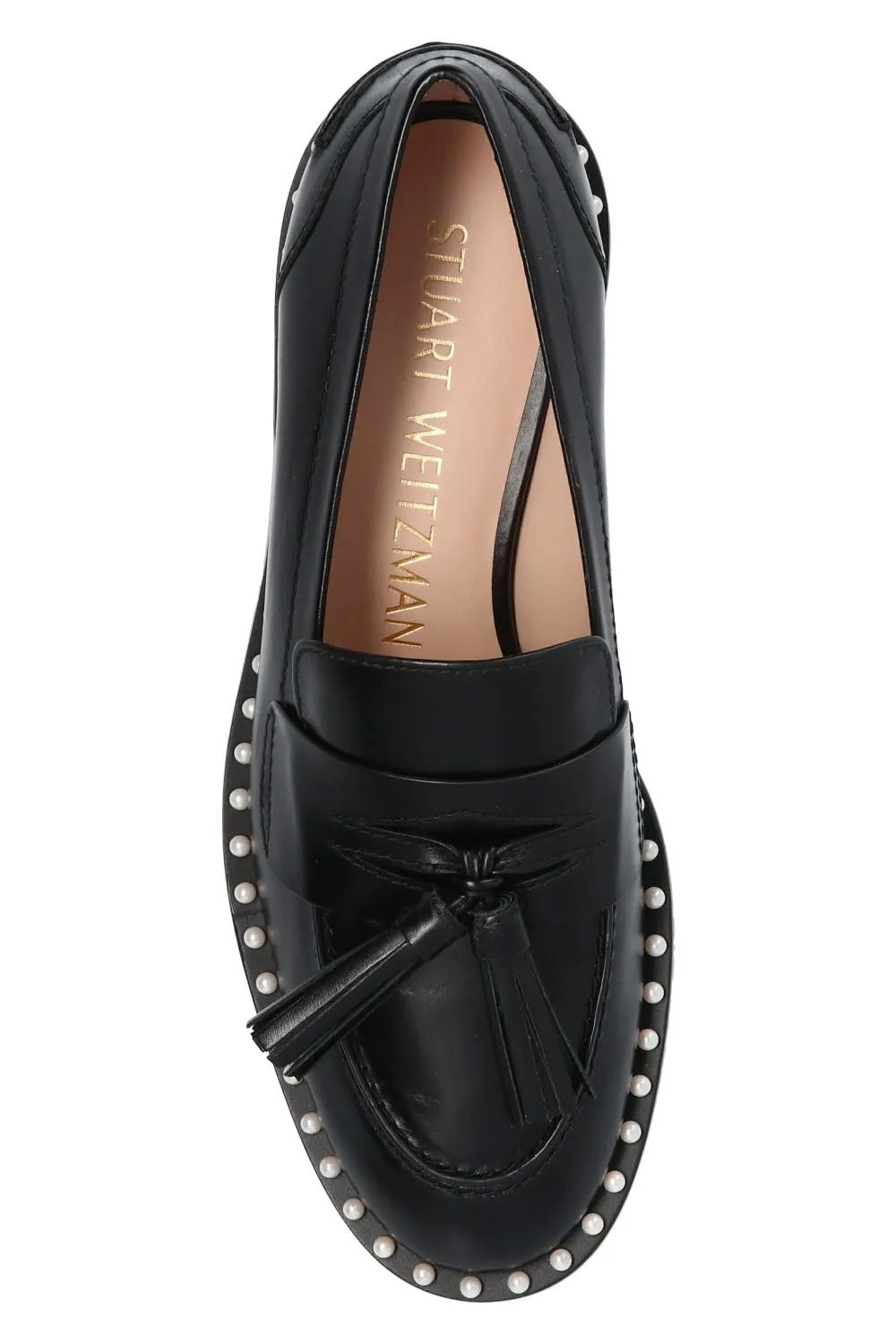 Stuart Weitzman Womens Kaylene Pearl Leather Loafer Heels Black 5.5 Medium (B,M)
