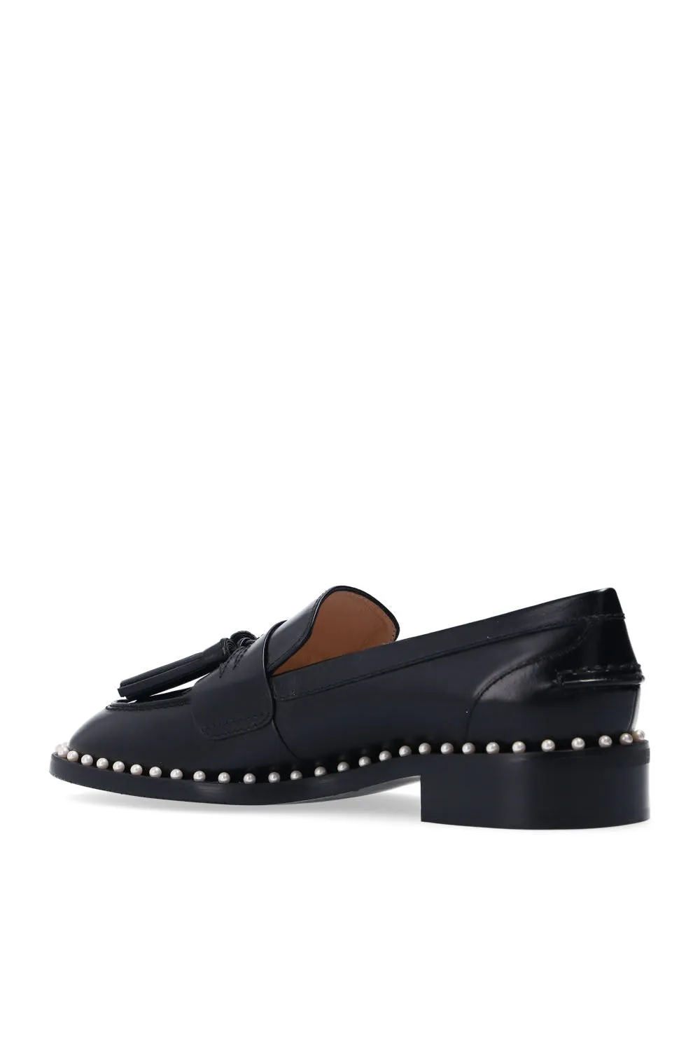Stuart Weitzman Womens Kaylene Pearl Leather Loafer Heels Black 5.5 Medium (B,M)