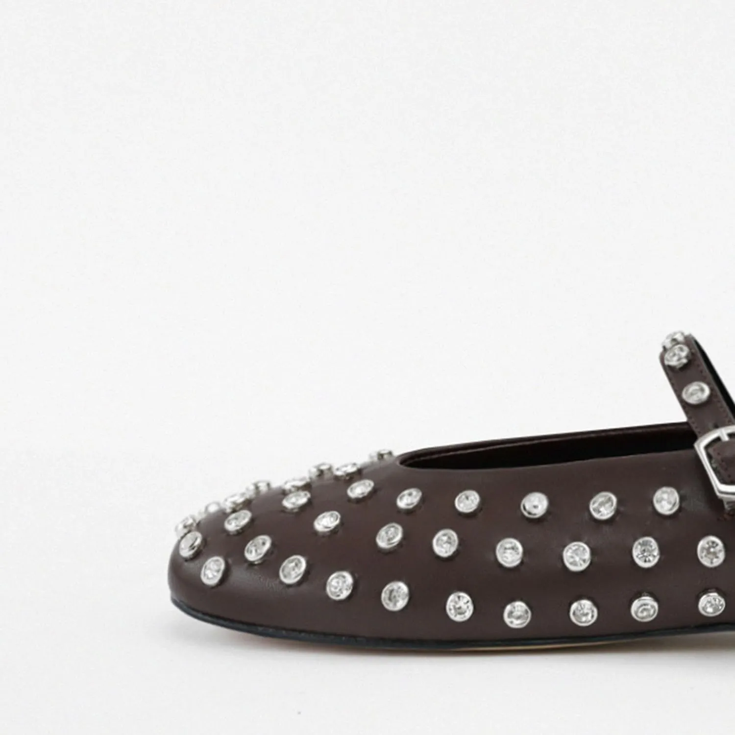 Studded Flats for Women Round Toe Rhinestone Ballet Shoes Mary Jane Style with Buckle Comfortable and Fashionable