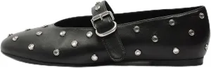 Studded Flats for Women Round Toe Rhinestone Ballet Shoes Mary Jane Style with Buckle Comfortable and Fashionable