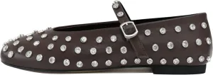 Studded Flats for Women Round Toe Rhinestone Ballet Shoes Mary Jane Style with Buckle Comfortable and Fashionable