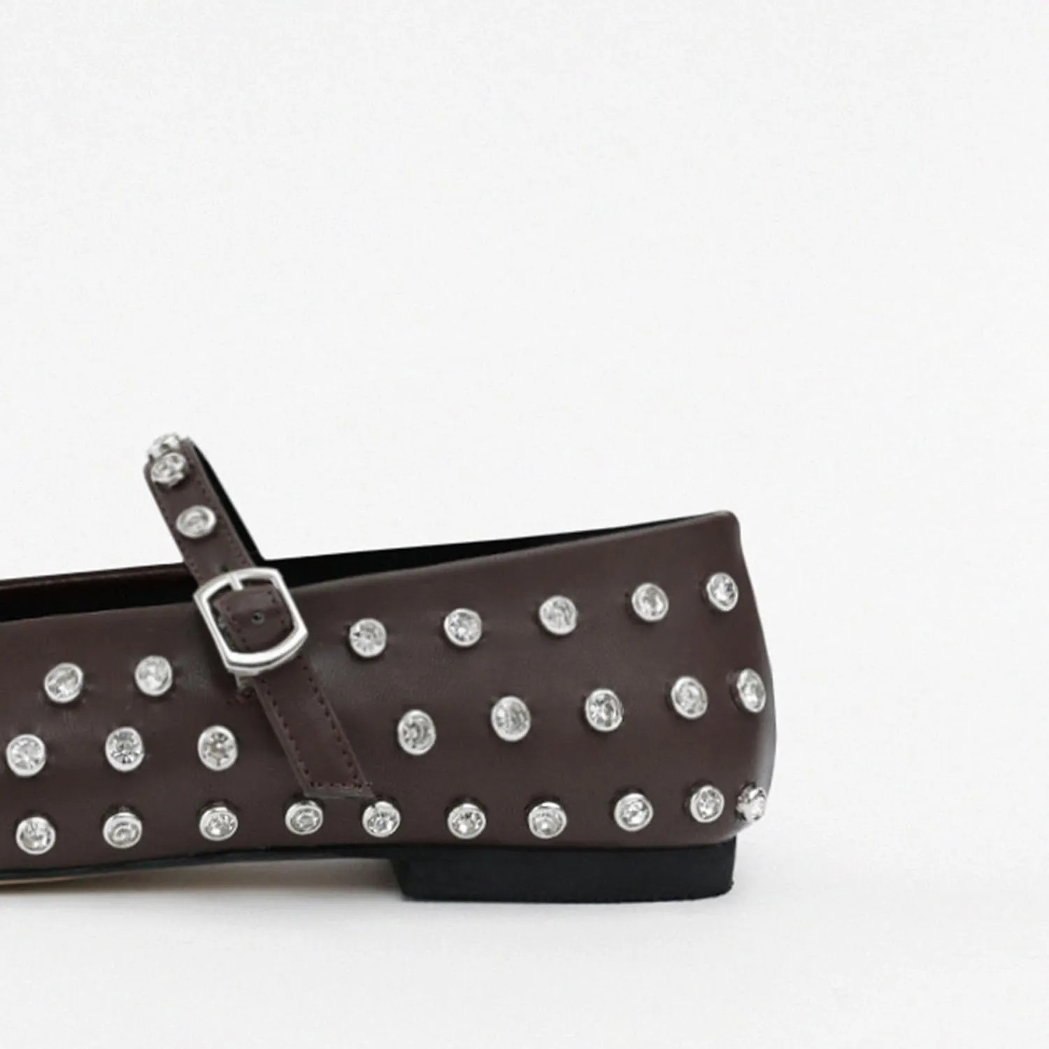 Studded Flats for Women Round Toe Rhinestone Ballet Shoes Mary Jane Style with Buckle Comfortable and Fashionable