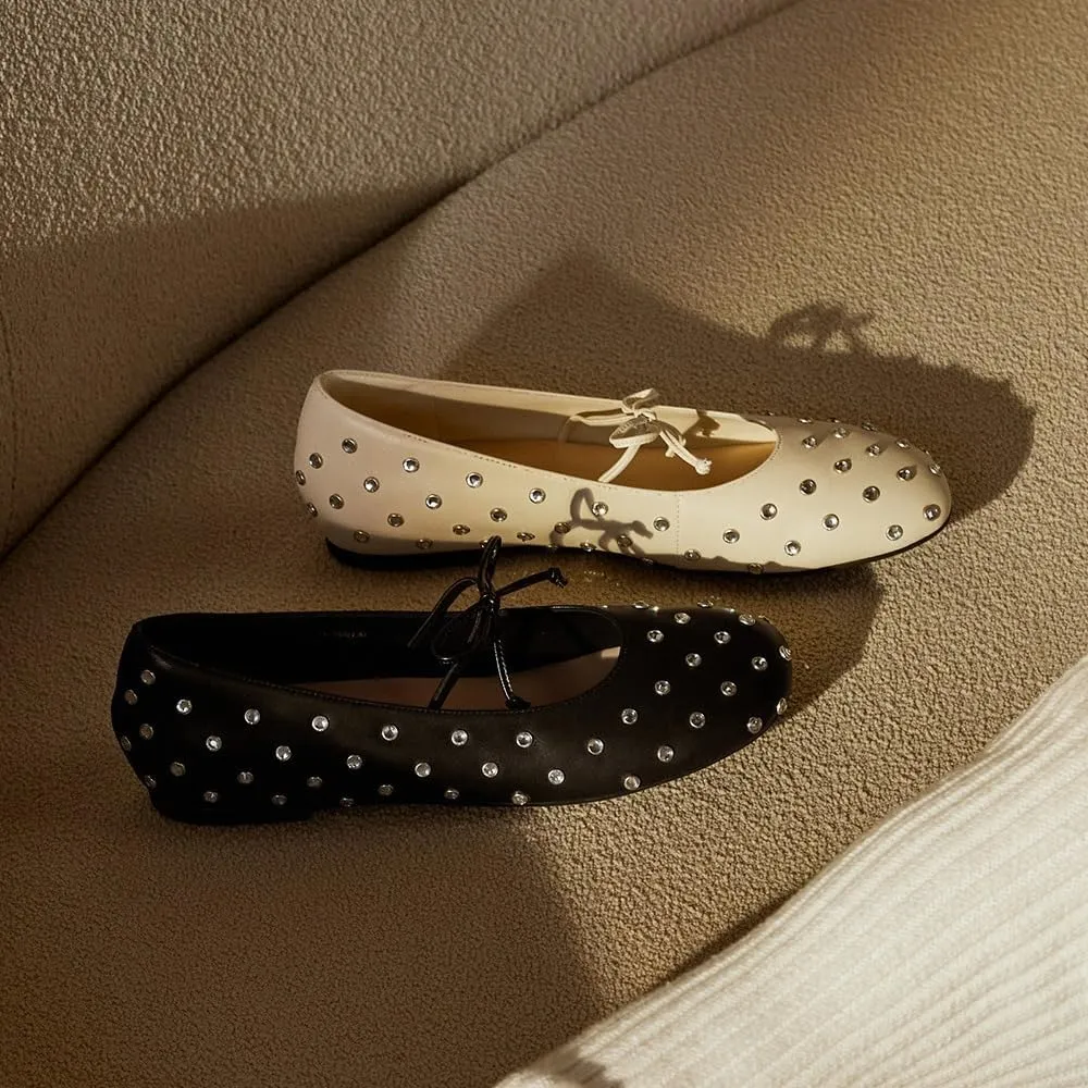 Studded Flats for Women Studded Flats Black Ballet Flats with Bow Vintage Dark Coquette Aesthetic