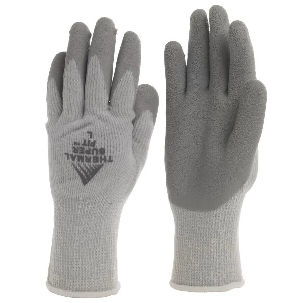 Super-Fit Thermal Work Gloves with Natural Rubber Coated Palm Grey Knit - Large