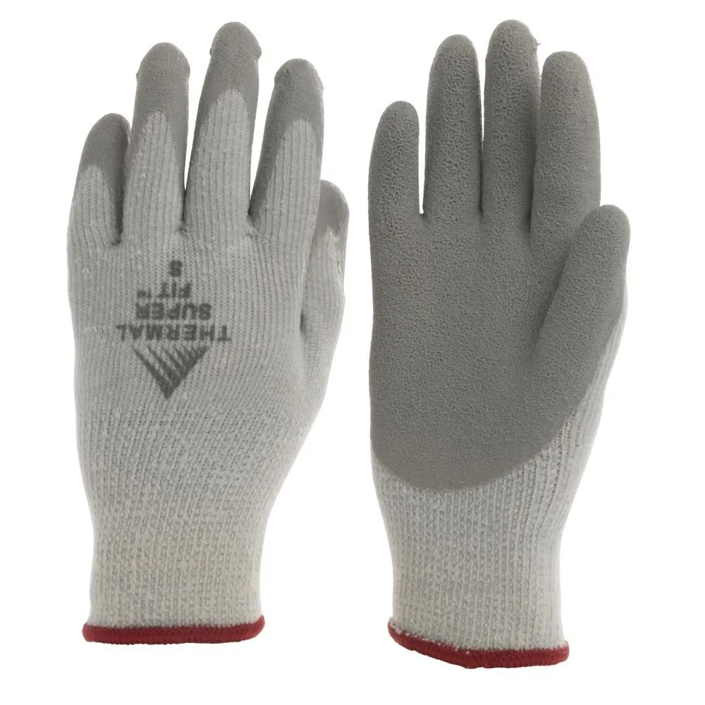 Super-Fit Thermal Work Gloves with Natural Rubber Coated Palm Grey Knit - Small