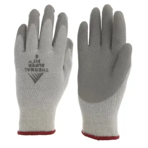 Super-Fit Thermal Work Gloves with Natural Rubber Coated Palm Grey Knit - Small