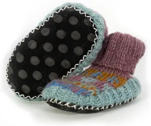 Tibetan Socks Hand Knit Wool Baby Slippers Lined in Fleece With Non Slip Soles For Boys and Girls 0-36 months