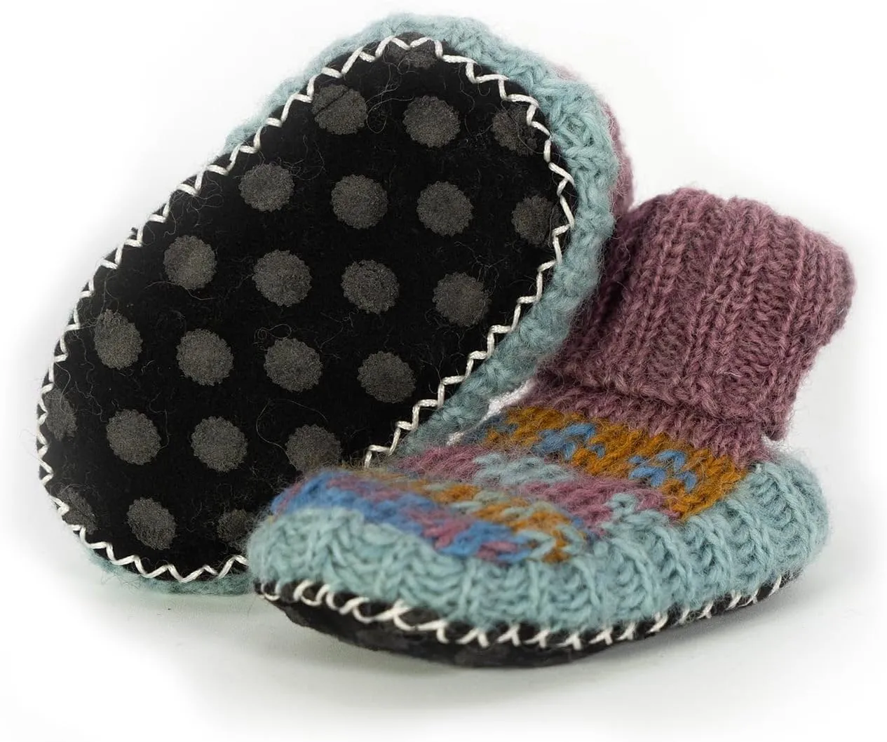 Tibetan Socks Hand Knit Wool Baby Slippers Lined in Fleece With Non Slip Soles For Boys and Girls 0-36 months