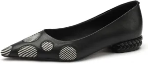 TinaCus Women's Genuine Leather Handmade Slip On Polka Dot Pointed Toe Office Flats Shoes