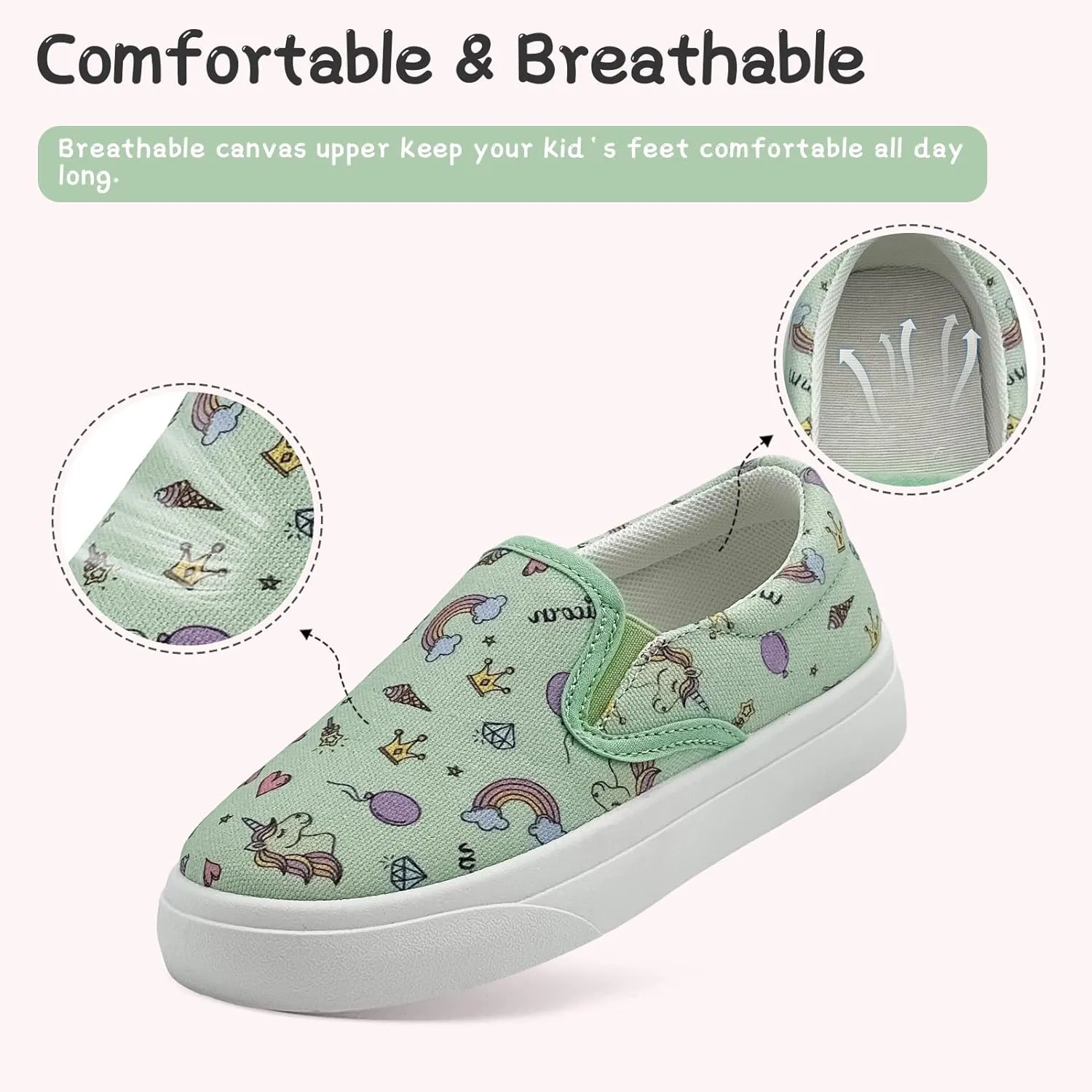 Toddler Shoes for Girls Boys Slip On Canvas Sneakers Lightweight Breathable Cartoon Low Top Kids Casual Walking Shoes