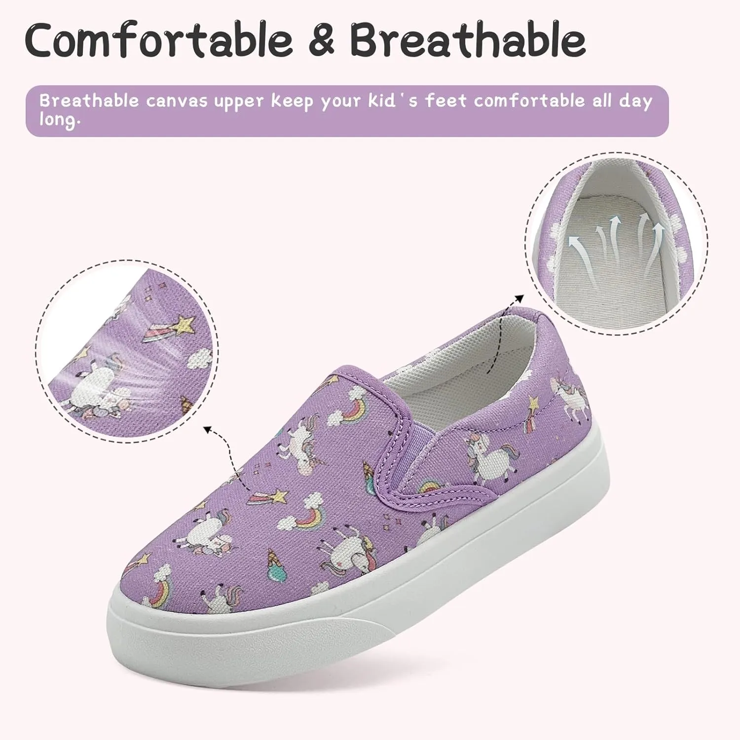 Toddler Shoes for Girls Boys Slip On Canvas Sneakers Lightweight Breathable Cartoon Low Top Kids Casual Walking Shoes