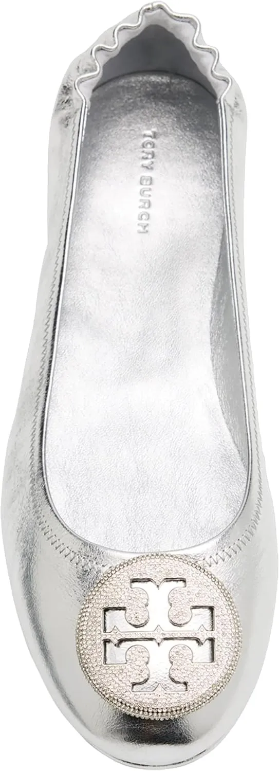 Tory Burch Women's Minnie Travel Ballet with Leather Silver Pave Logo