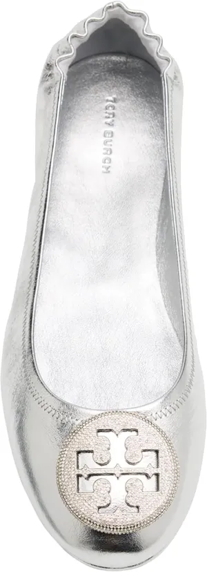 Tory Burch Women's Minnie Travel Ballet with Leather Silver Pave Logo