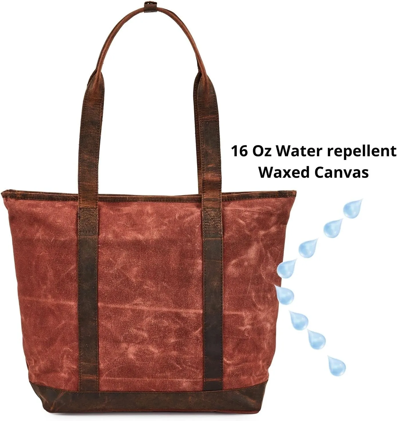 Tote Bag for Women Real Leather Shoulder Handbag Organizer Water Repellent Waxed Canvas