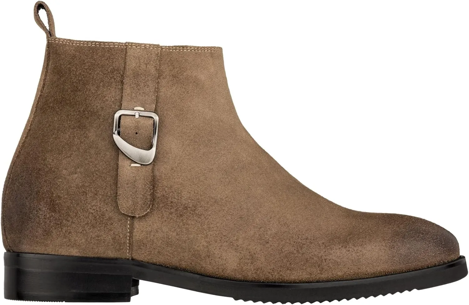TOTO Men's Invisible Height Increasing Elevator Shoes - Coffee Brown Nubuck Leather Slip-on Chelsea Ankle Boots - 3.0 Inches Taller - K92083 - Size 11.5 D(M) US