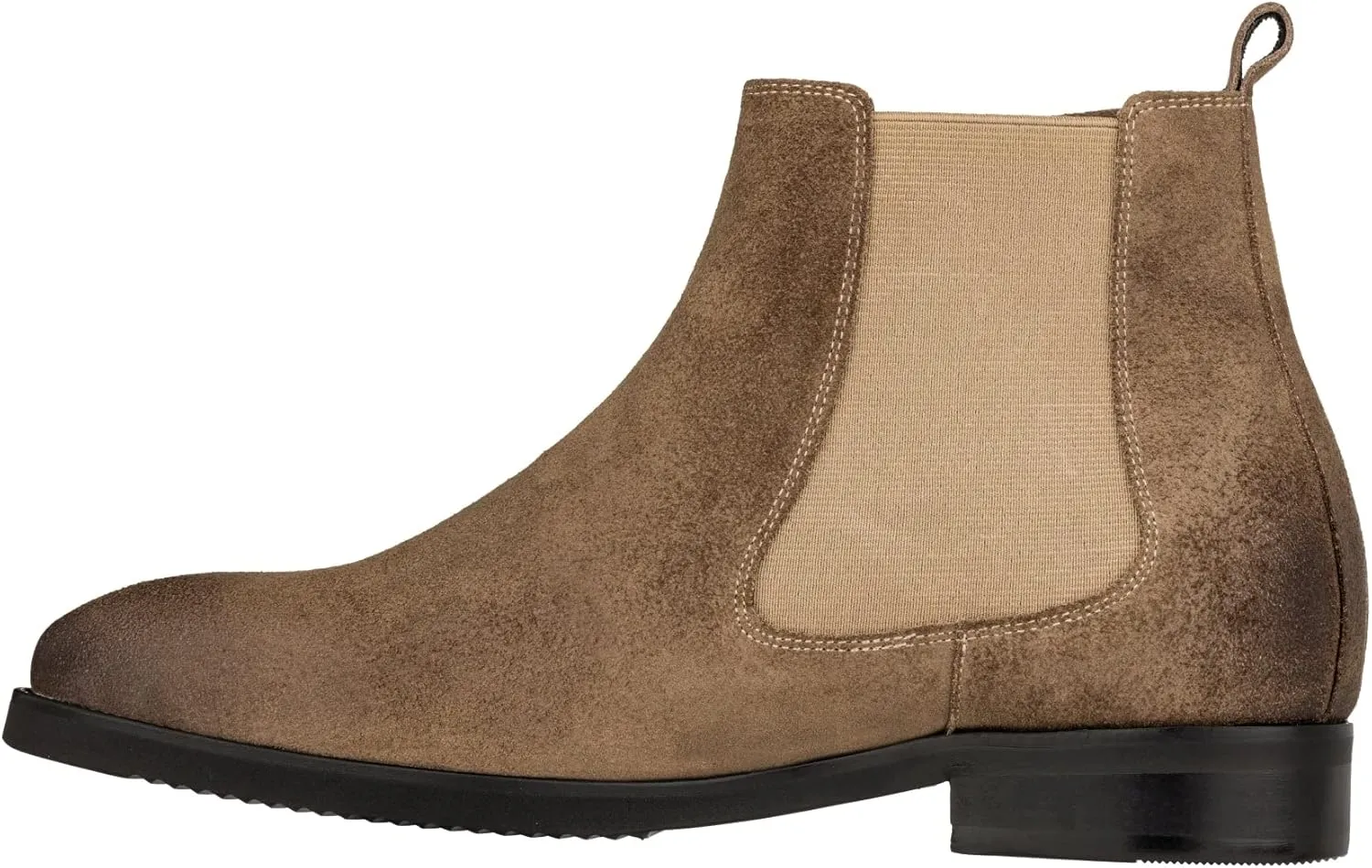 TOTO Men's Invisible Height Increasing Elevator Shoes - Coffee Brown Nubuck Leather Slip-on Chelsea Ankle Boots - 3.0 Inches Taller - K92083 - Size 11.5 D(M) US