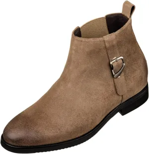TOTO Men's Invisible Height Increasing Elevator Shoes - Coffee Brown Nubuck Leather Slip-on Chelsea Ankle Boots - 3.0 Inches Taller - K92083 - Size 11.5 D(M) US
