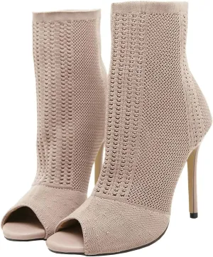 Trendenzy Women's Peep Toe Knit Sock Booties Sexy Stiletto High Heels Ankle Boots