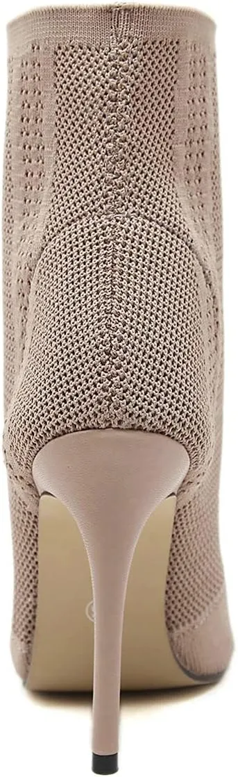 Trendenzy Women's Peep Toe Knit Sock Booties Sexy Stiletto High Heels Ankle Boots