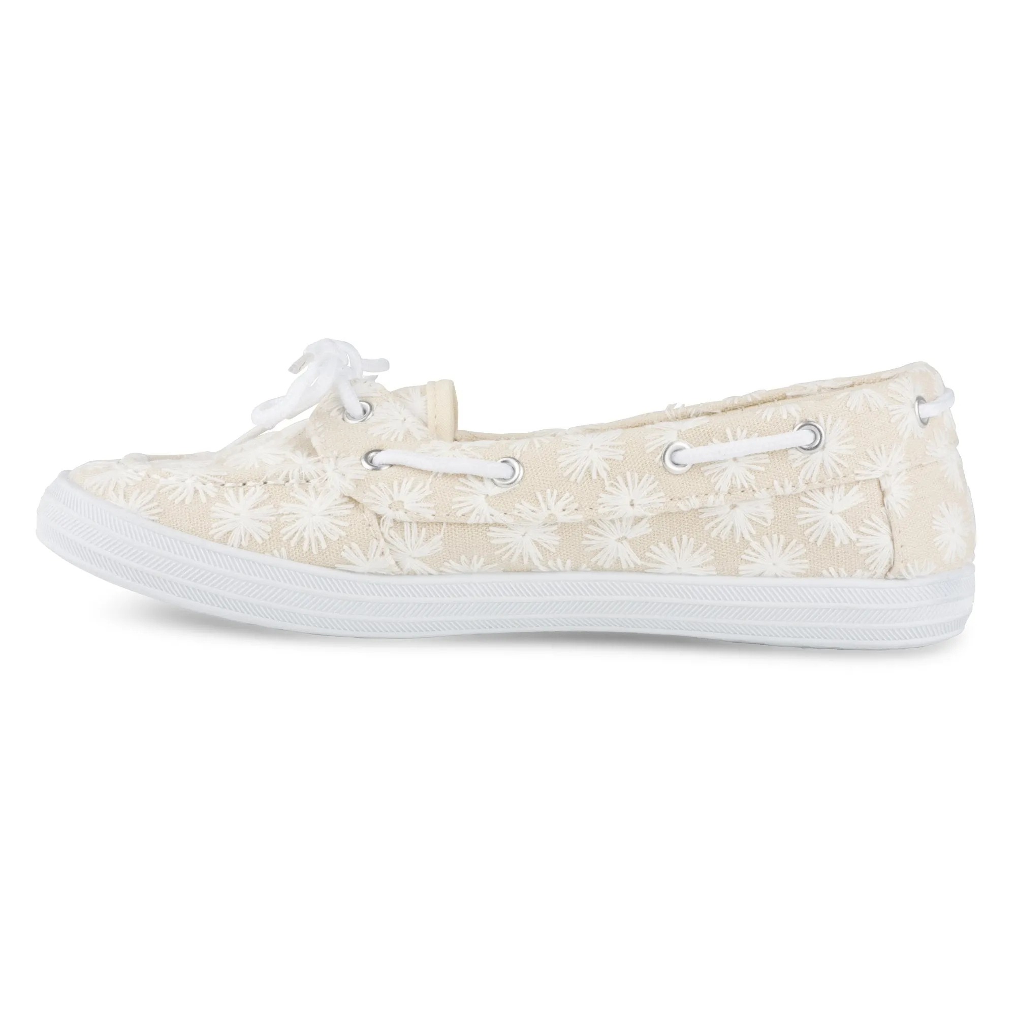 Twisted Women's Floral Embroidered Canvas Boat Shoe, Natural, 7