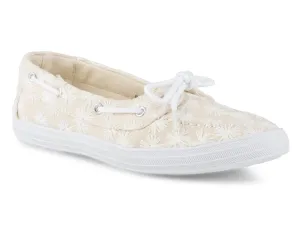 Twisted Women's Floral Embroidered Canvas Boat Shoe, Natural, 7