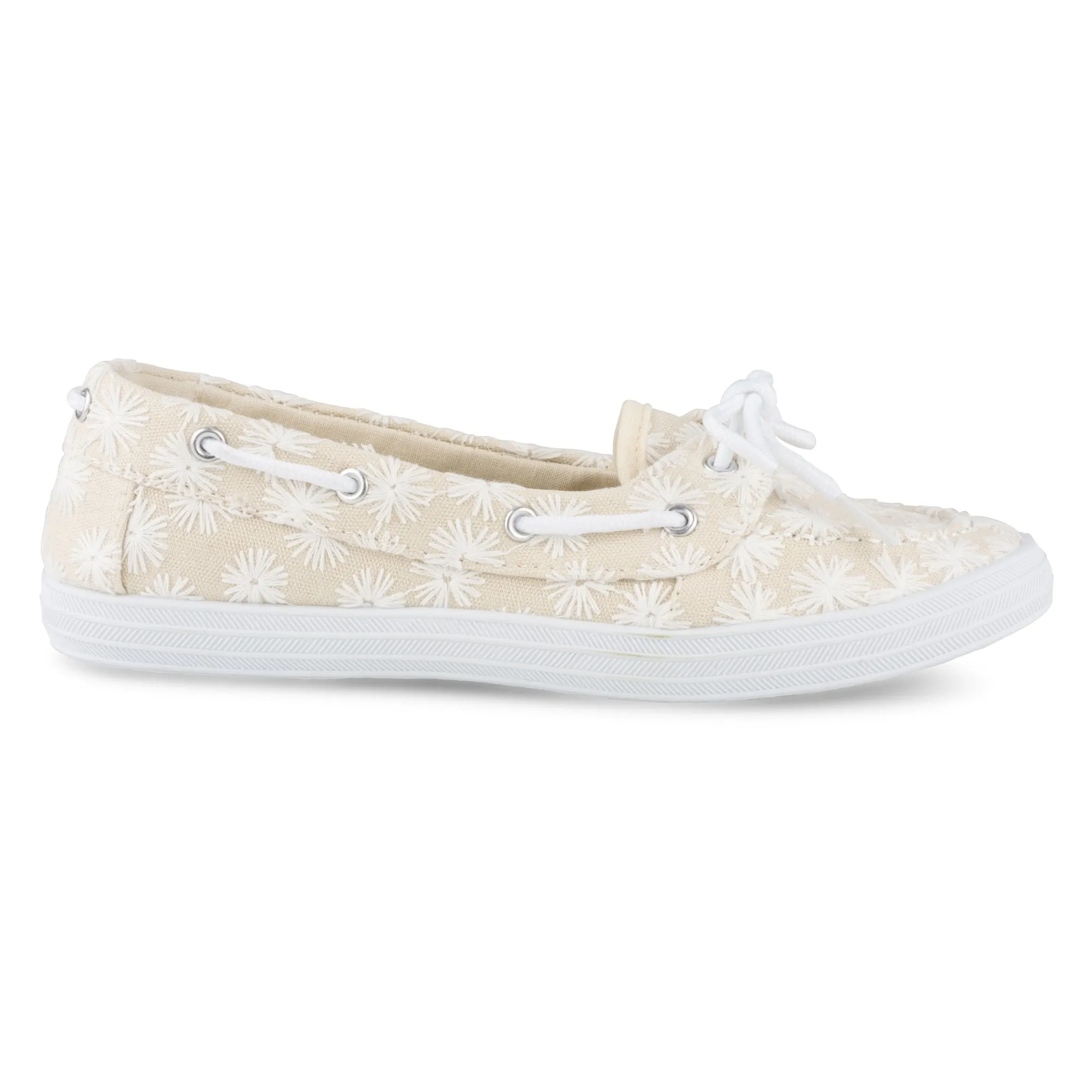 Twisted Women's Floral Embroidered Canvas Boat Shoe, Natural, 7
