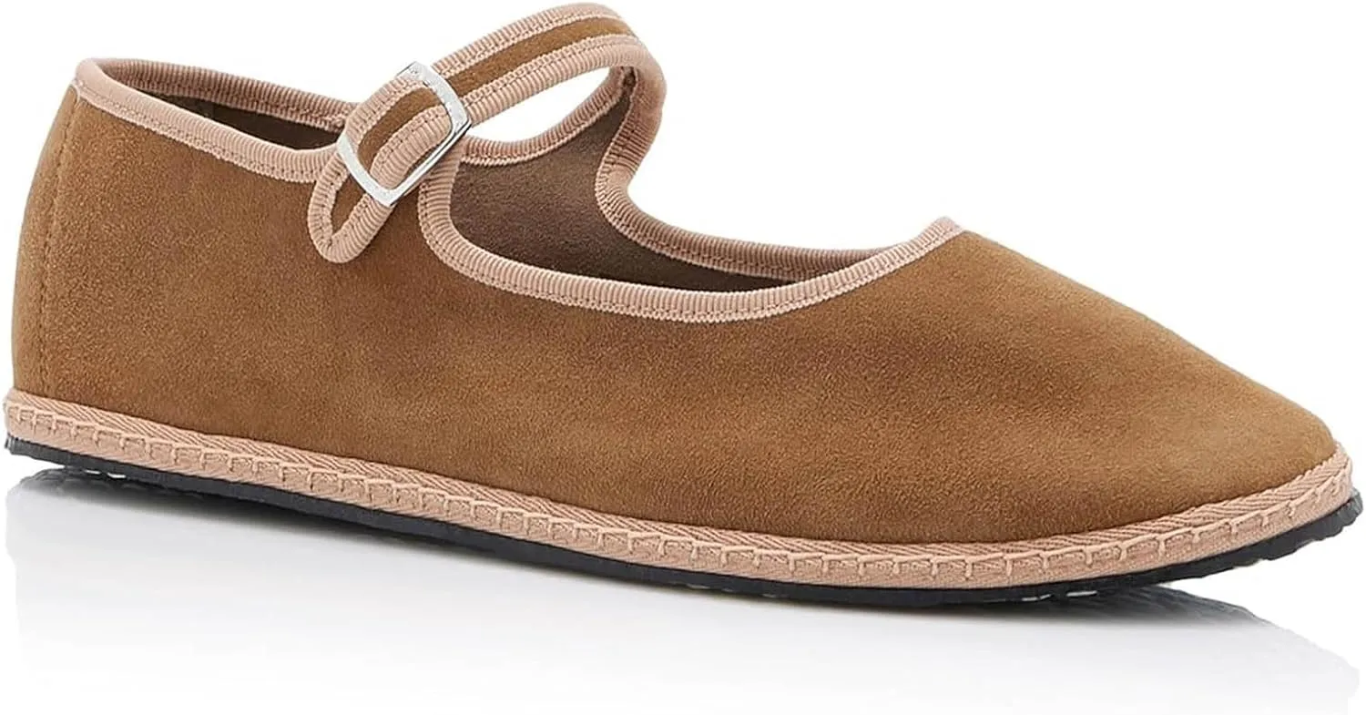Velvet Ballet Flats for Women Suede Round Toe Cute Mary Jane Flats Slip On Casual Dressy Comfortable Ballerina Shoes