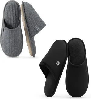 VeraCosy Couple’s Set of 2 Pairs - Women's Terry Cloth Scuff Slippers (Siize9-10, Gray) - Men's Knit Scuff Slippers (Size11-12, Black)