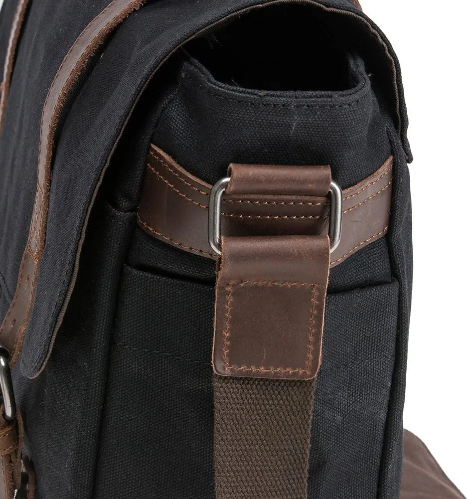 Vintage Genuine Leather Waxed Canvas Briefcase Large Satchel Shoulder Bag Rugged Computer 15.6" Laptop Bag