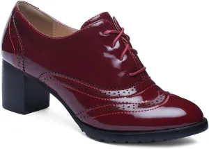 VOKLIN Women's Chunky Block Heel Pump Oxfords Wingtip Lace Up Patent Leather Vintage Brogues Dress Shoes