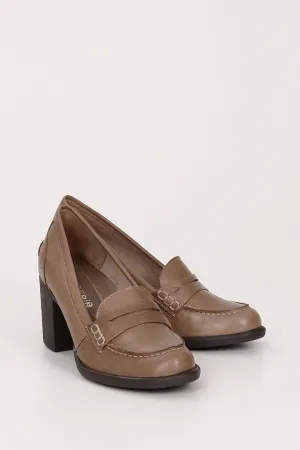VİZON Genuine Leather Round Toe Thick Heeled Rubber Sole Loafer Women's Shoes 24072