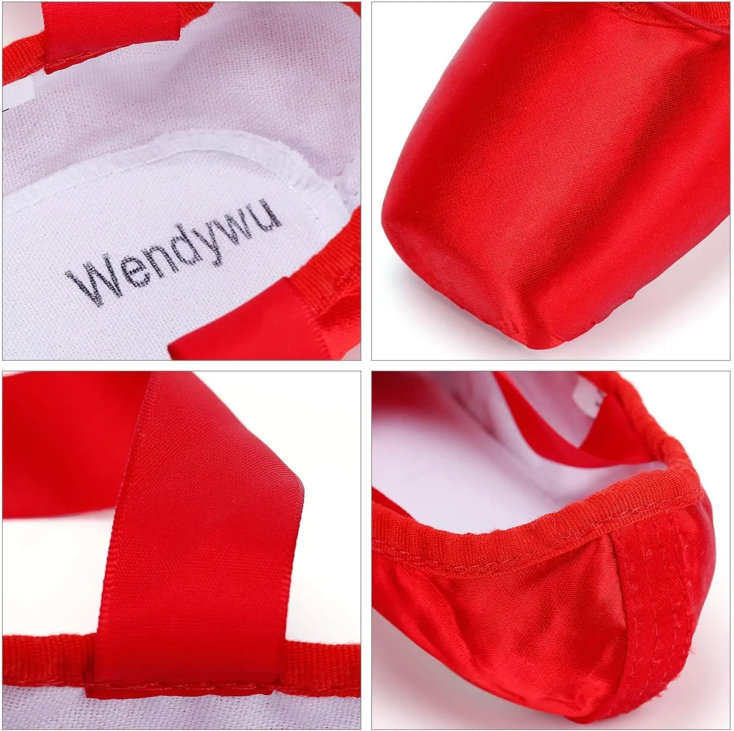 WENDYWU Girls Womens Dance Shoe Pink Ballet Pointe Slippers Ballet Flats Shoes with Ribbons Toe Pads Black Pink Red