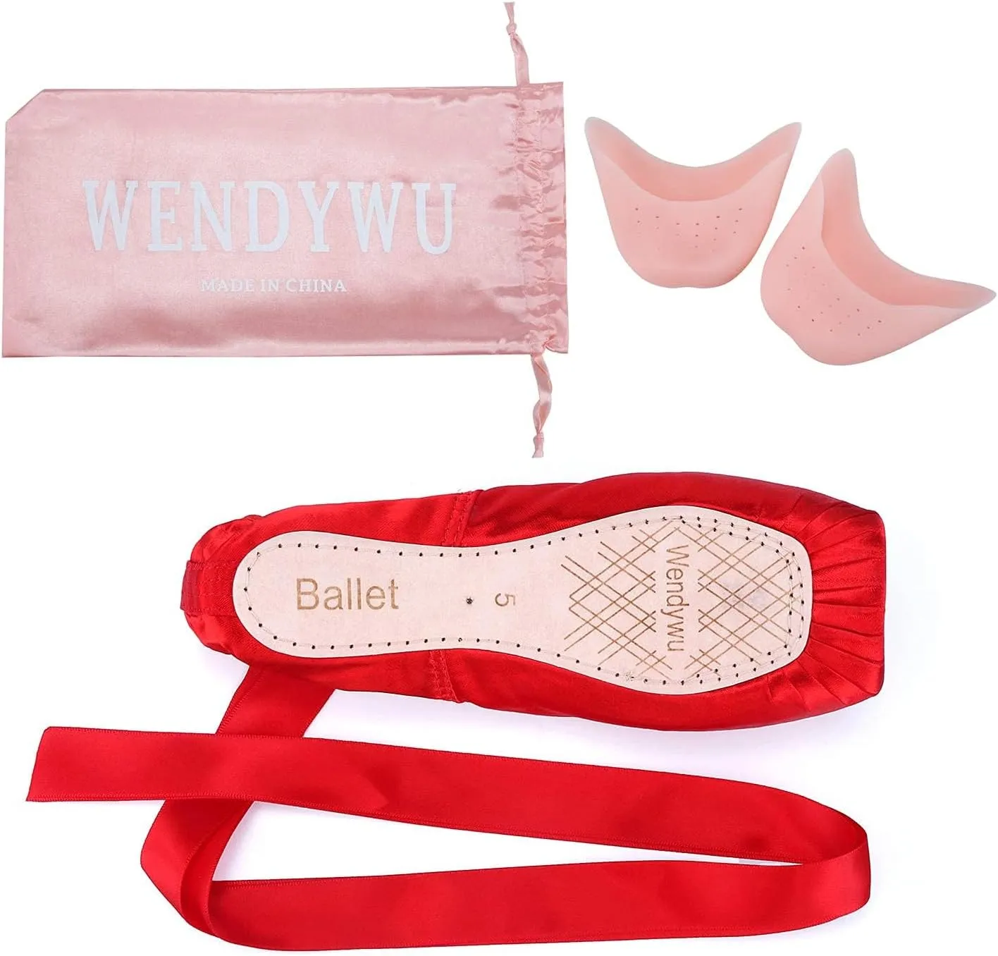 WENDYWU Girls Womens Dance Shoe Pink Ballet Pointe Slippers Ballet Flats Shoes with Ribbons Toe Pads Black Pink Red