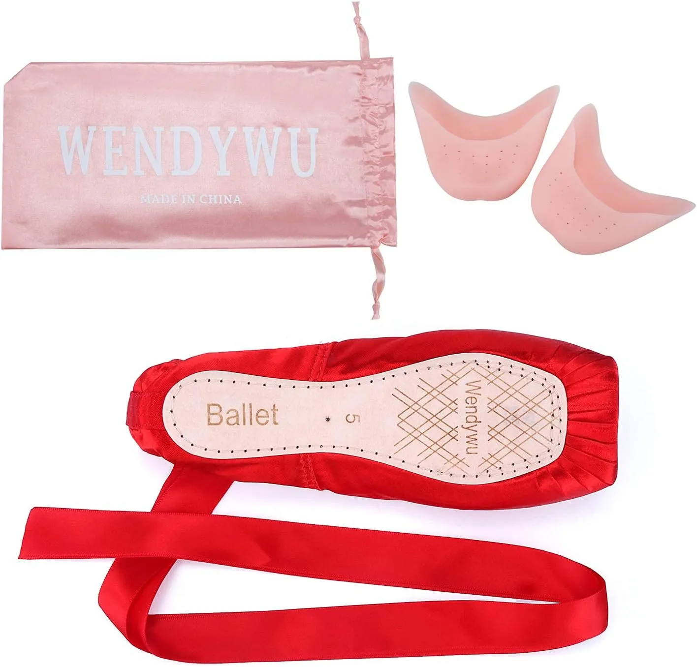 WENDYWU Girls Womens Dance Shoe Pink Ballet Pointe Slippers Ballet Flats Shoes with Ribbons Toe Pads Black Pink Red