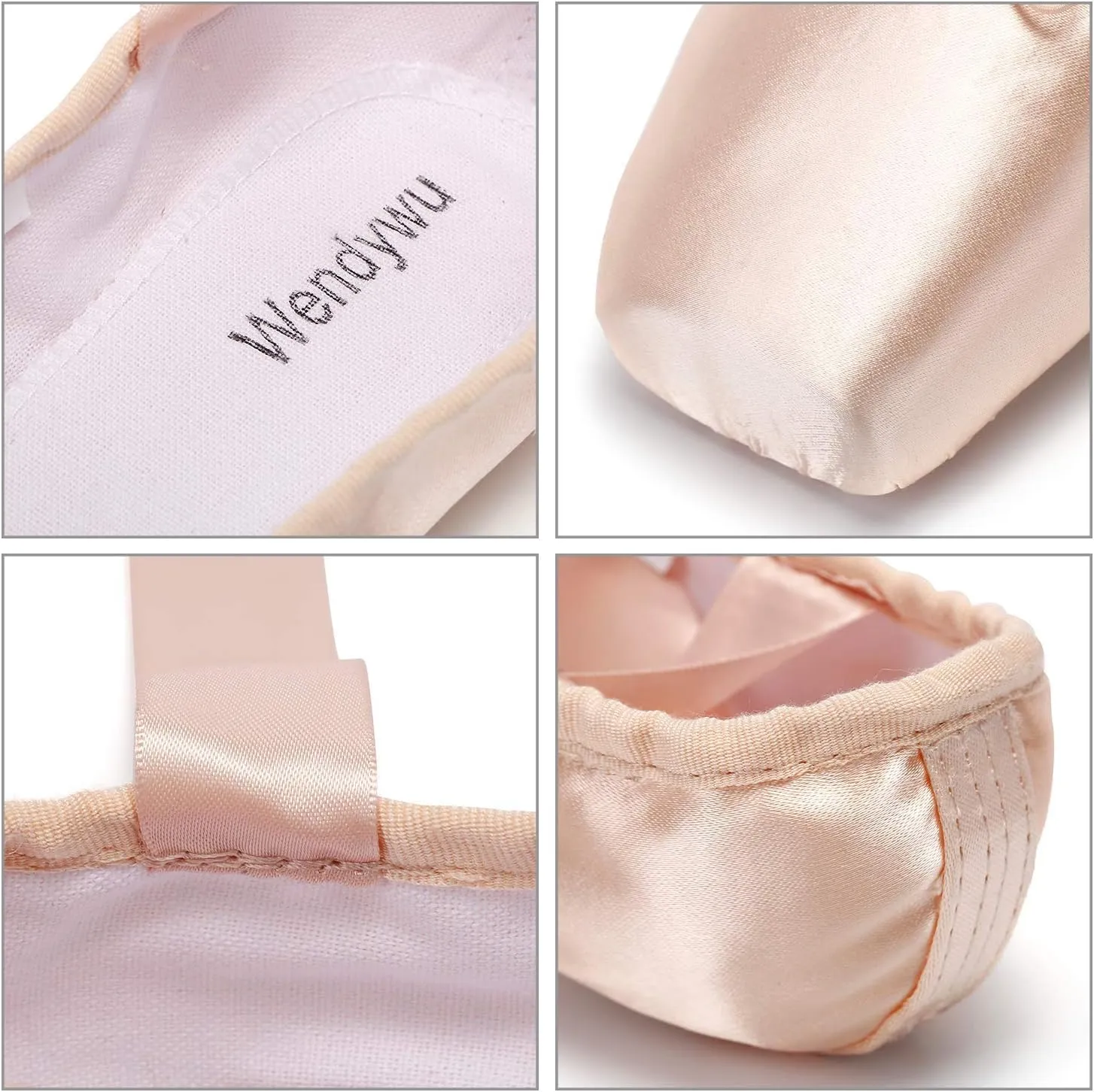 WENDYWU Girls Womens Dance Shoe Pink Ballet Pointe Slippers Ballet Flats Shoes with Ribbons Toe Pads Black Pink Red