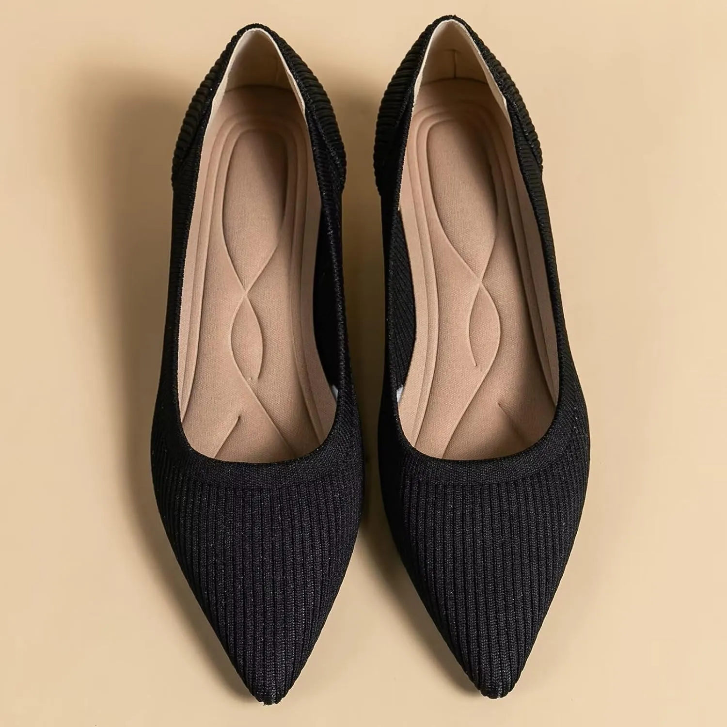 WENJIAZHIZHI Women's Pointy Toe Kitten Heels Classic Knit Pumps for Office Lady Comfortable Wedding Shoes Formal Dress Slip-ons