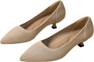 WENJIAZHIZHI Women's Pointy Toe Kitten Heels Classic Knit Pumps for Office Lady Comfortable Wedding Shoes Formal Dress Slip-ons