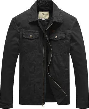 WenVen Men's Casual Canvas Cotton Jacket Lightweight Military Utility Jacket