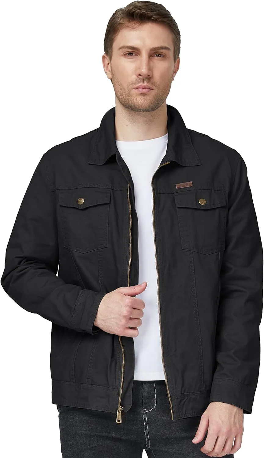 WenVen Men's Casual Canvas Cotton Jacket Lightweight Military Utility Jacket