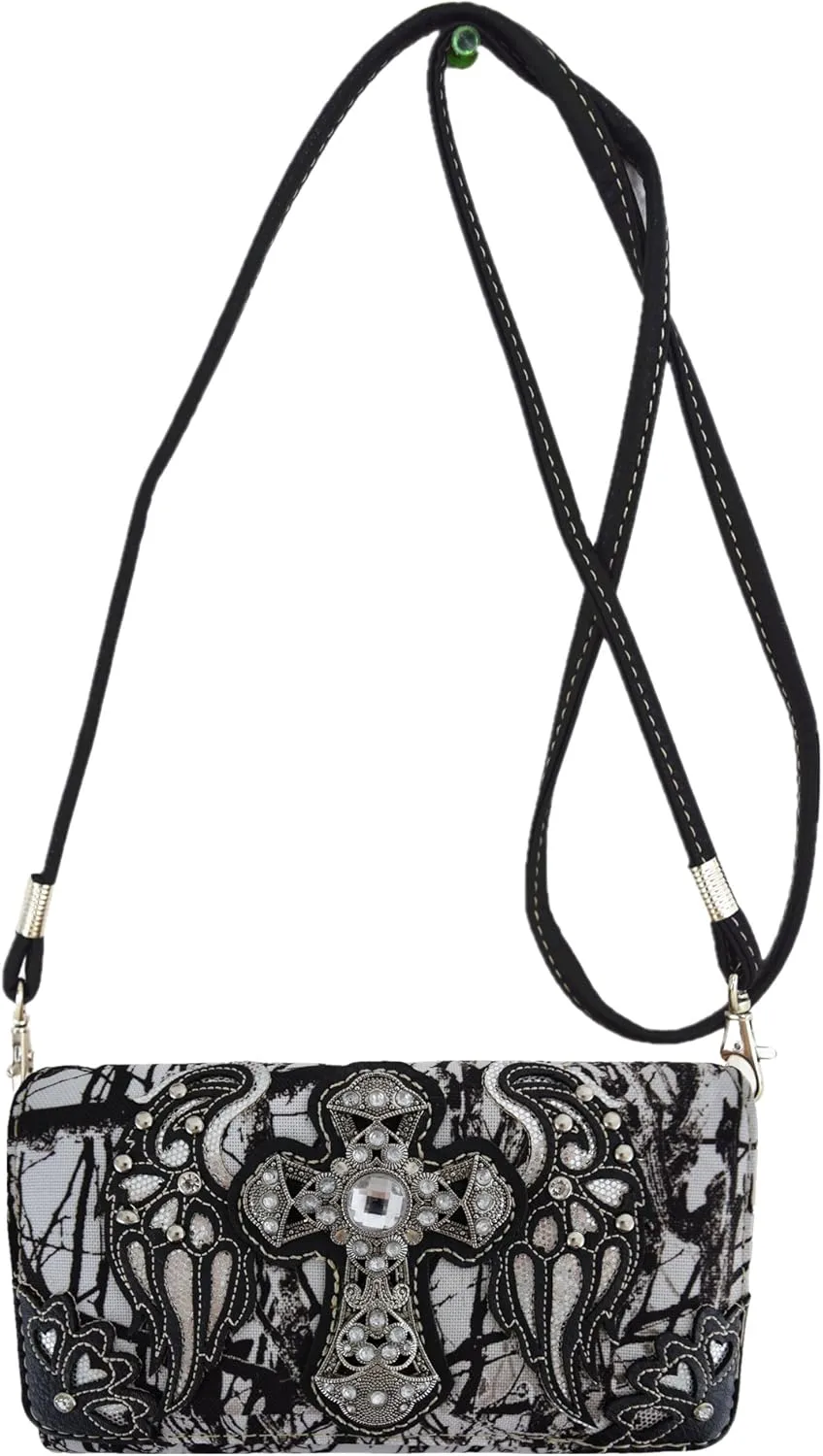 Western Camouflage Cross Wings Country Purse Single Shoulder Bags Clutch Women Blocking Wristlet Wallet