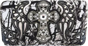 Western Camouflage Cross Wings Country Purse Single Shoulder Bags Clutch Women Blocking Wristlet Wallet