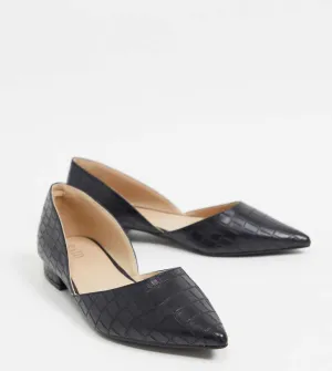Wide Fit Harvey Croc Two Part Flat Shoes Black