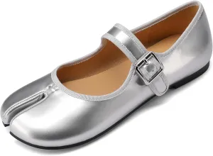 Women Fashion Buckle Strap Casual Flats Ballerina Ninja Cozy Dress Shoes Mary Jane Moccasins Ballet Faux Leather Split Toe Shoes