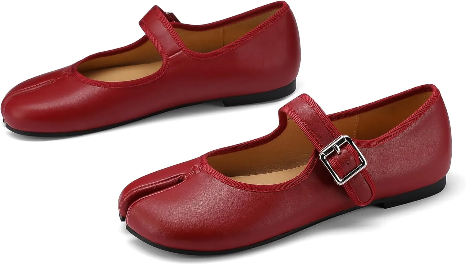Women Fashion Buckle Strap Casual Flats Ballerina Ninja Cozy Dress Shoes Mary Jane Moccasins Ballet Faux Leather Split Toe Shoes
