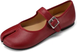 Women Fashion Buckle Strap Casual Flats Ballerina Ninja Cozy Dress Shoes Mary Jane Moccasins Ballet Faux Leather Split Toe Shoes
