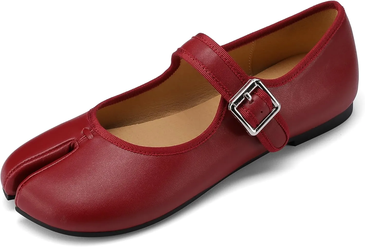Women Fashion Buckle Strap Casual Flats Ballerina Ninja Cozy Dress Shoes Mary Jane Moccasins Ballet Faux Leather Split Toe Shoes