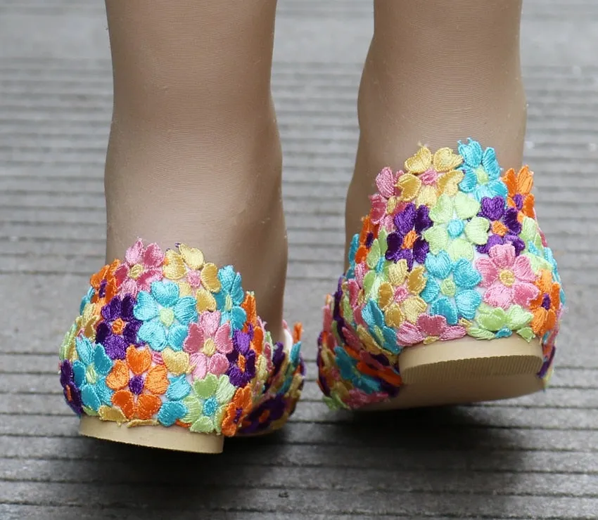 Women Flat Shoes / Colorful Flower Lace Flats Pointed Toe Shoes