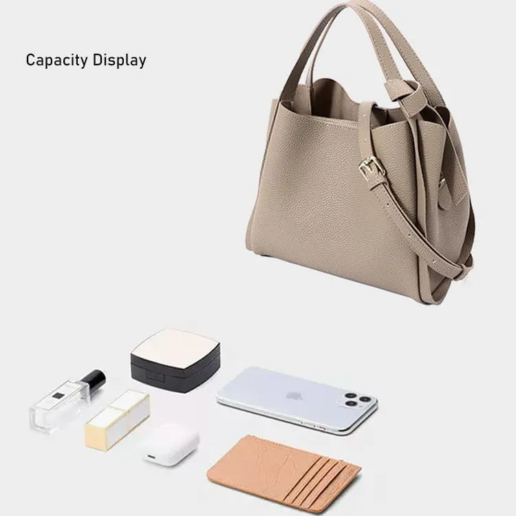 Women Genuine Leather Bucket Bag Vegetable Basket Bag Shoulder Handbag Cowhide Crossbody Purse Adjustable Straps